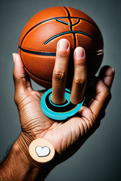 finger spinning basketball with a human heart embossed on the ball