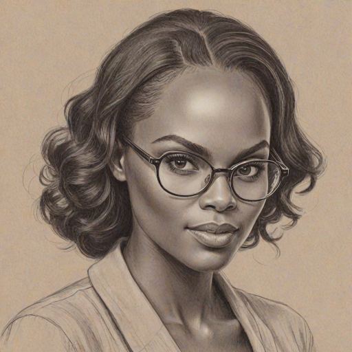 Enchanting Tika Sumpter, pencil sketch, portrait of Attractive woman 1955s in glasses, hair style beatnik, outline, clear lines, fine lines, 8k