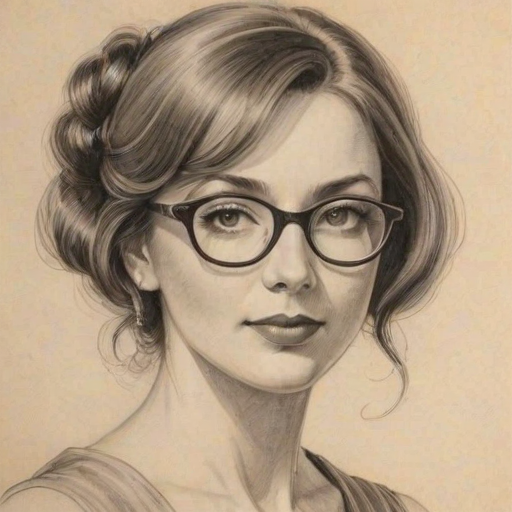 Comely Donna Murphy, pencil sketch, portrait of Alluring woman 1921s in glasses, hair style beatnik, outline, clear lines, fine lines, 8k