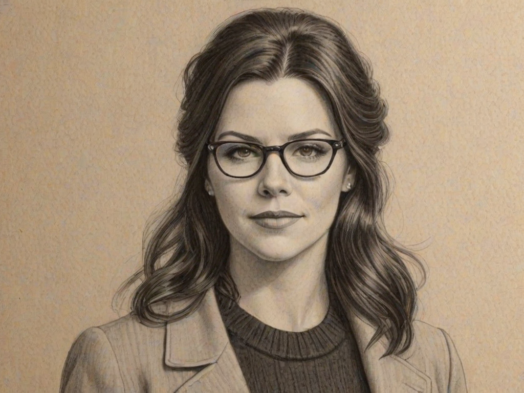 Resplendent Lauren Graham, pencil sketch, portrait of Exquisite woman 1928s in glasses, hair style beatnik, outline, clear lines, fine lines, 8k