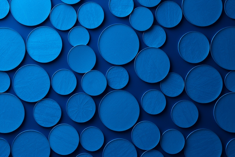 Create a seamless pattern of overlapping blue circular shapes on a deep blue background, with strong contrast and smooth textures, captured with a DSLR camera, aperture f/8, ISO 100, 50mm lens, top-down view, high dynamic range.