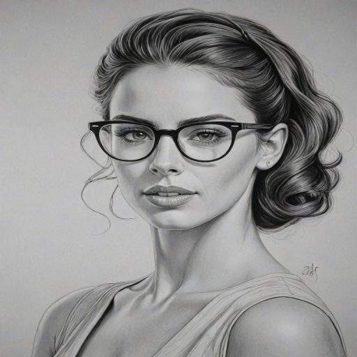 Fascinating Jessica Lowndes, pencil sketch, portrait of Superb woman 1945s in glasses, hair style beatnik, outline, clear lines, fine lines, 8k