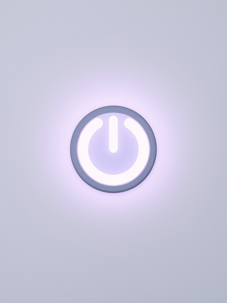 Generate a high-resolution image of a power button symbol on a plain background, using a DSLR camera with an f-stop of 2.8, ISO 100, shutter speed of 1/200 sec, captured from a top-down view with soft diffused lighting to enhance clarity and focus.
