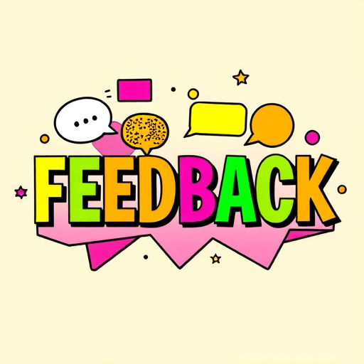 Create a vibrant and colorful graphic featuring the word FEEDBACK in bold letters with varying speech bubble designs around it, use a Canon EOS R5 camera with a 50mm f/1.2 lens, set ISO to 100, aperture at f/2.8, shutter speed 1/200s, and a bright, well-lit background to enhance image quality.