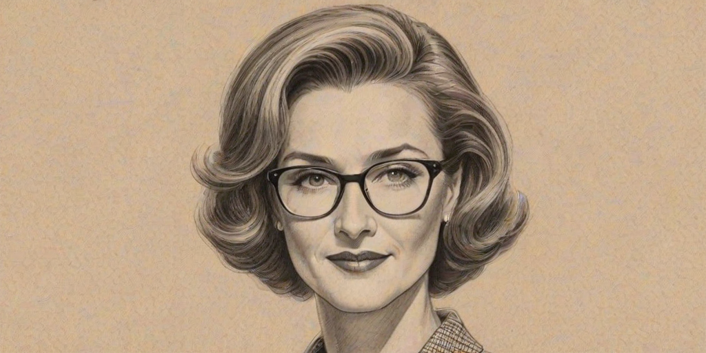 Pleasing Brenda Strong, pencil sketch, portrait of Radiant woman 1950s in glasses, hair style beatnik, outline, clear lines, fine lines, 8k