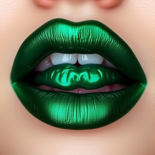 Metallic emerald green lips, dubbed "Enchanted Forest," boast a striking jewel tone and a long-wearing formula that resists transfer