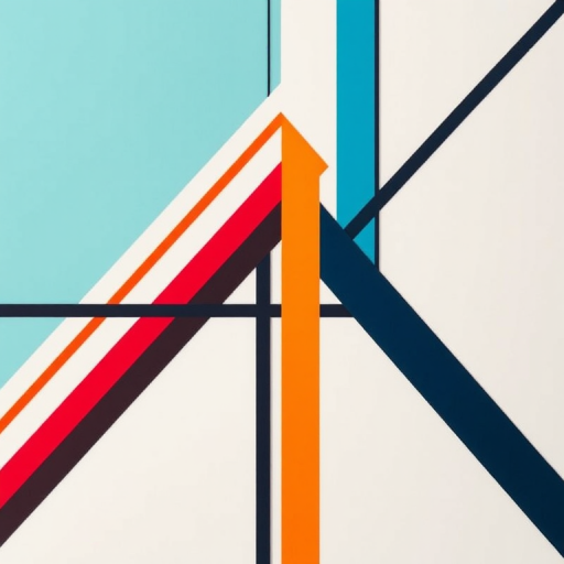 Create a high-resolution abstract design featuring bold lines and geometric shapes, captured with a DSLR camera, using a 50mm lens, aperture set at f/1.8, ISO 200, and a slightly angled top-down view, ensuring vibrant colors and sharp details.