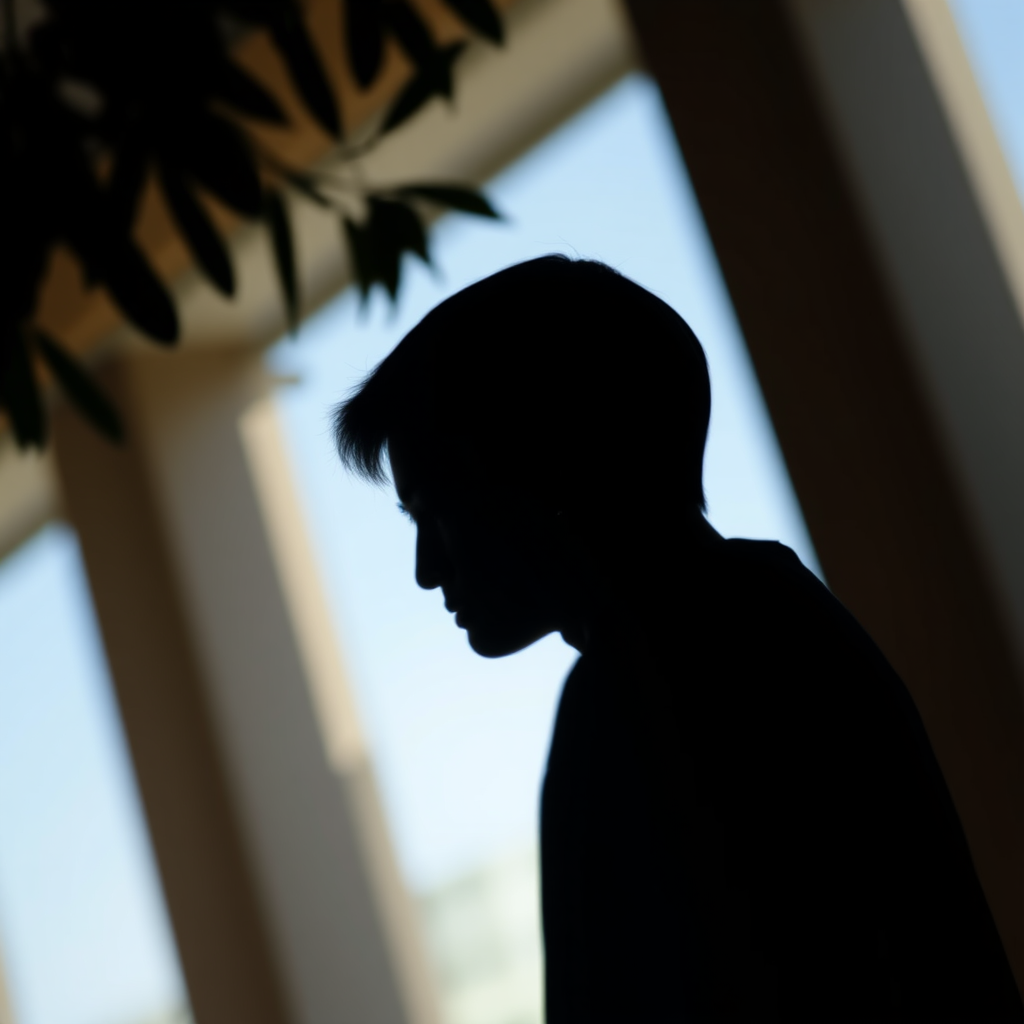 Generate a high-quality image of a silhouette of a person's head, captured with a Canon EOS R5 camera, using a 50mm f/1.2 lens, at ISO 100, with an aperture of f/1.2, and a shutter speed of 1/200s, shot in natural light for a soft, ethereal effect.