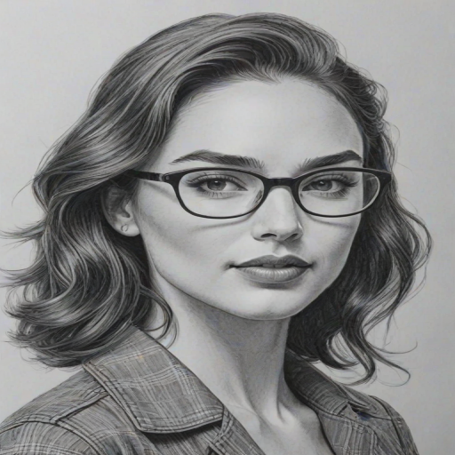Bewitching Gal Gadot, pencil sketch, portrait of Enticing woman 1948s in glasses, hair style beatnik, outline, clear lines, fine lines, 8k