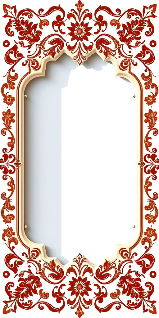 Create a vintage ornate frame design with intricate floral patterns, high resolution, 50mm lens, f/1.8 aperture, soft natural lighting, top-down perspective, digital rendering.