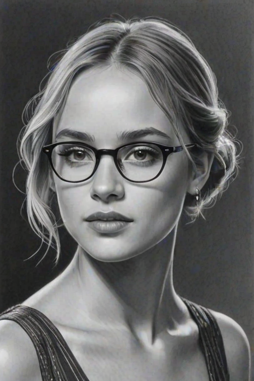 Dazzling Madison Iseman, pencil sketch, portrait of Superb woman 1925s in glasses, hair style beatnik, outline, clear lines, fine lines, 8k