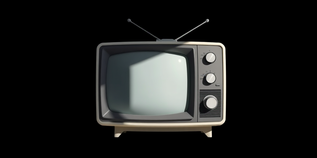 Create a vintage television set illustration in a minimalist style, focus on clean lines and smooth curves, shot using a Canon EOS R with a 35mm f/1.8 lens at f/5.6, ISO 100, in natural light, ensuring a soft, diffused effect and high contrast between the black background and the white TV.