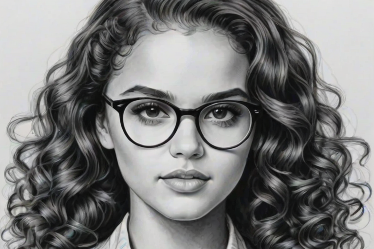 Enticing Madison Pettis, pencil sketch, portrait of Fetching woman 1936s in glasses, hair style beatnik, outline, clear lines, fine lines, 8k