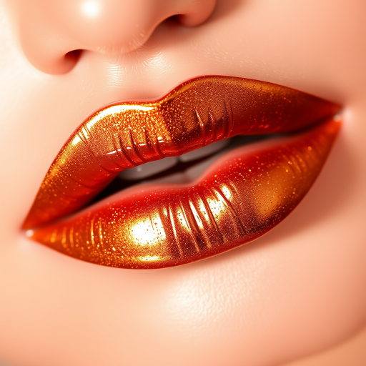 Metallic bronze lip gloss "Gilded Goddess" boasting a high-shine finish, flecks of gold shimmer, and a non-sticky texture for a glamorous night out