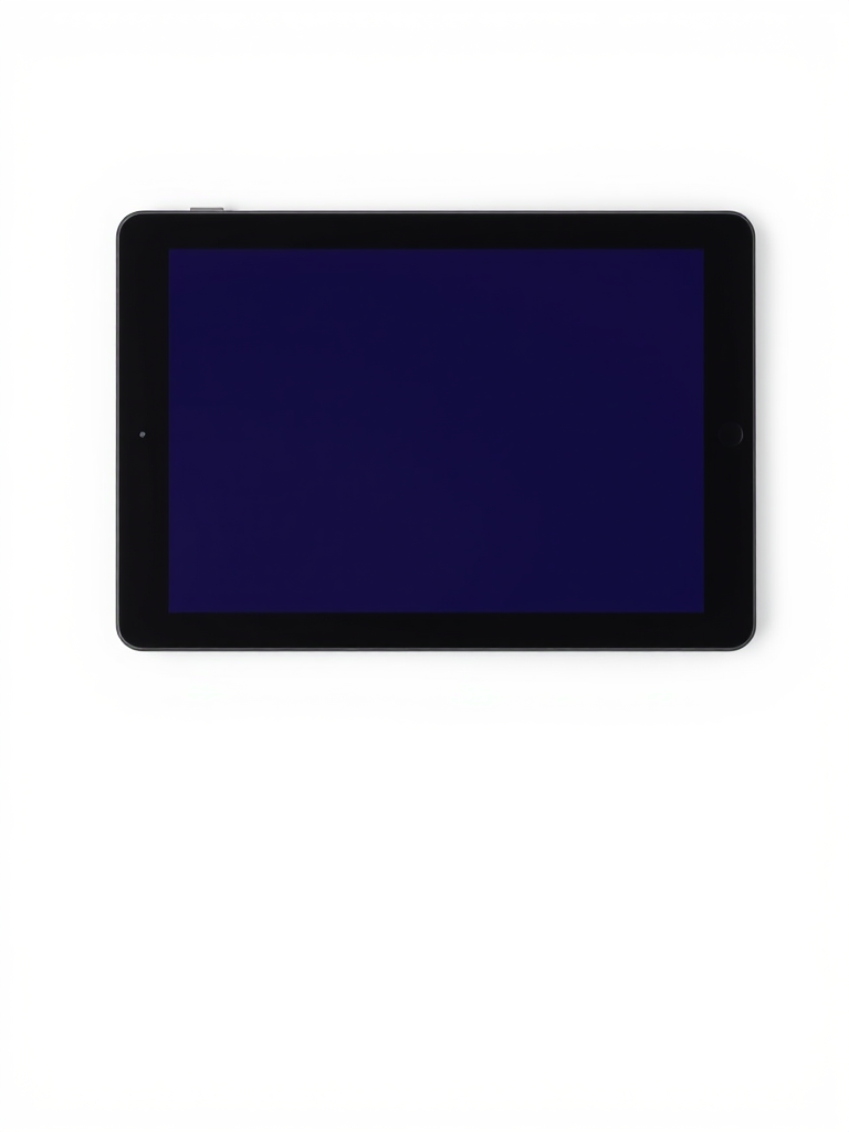 Create a high-resolution image of a sleek black tablet on a plain white background, using a Canon EOS R5, 50mm lens, f/2.8 aperture, 1/125s shutter speed, and ISO 100 for enhanced clarity and detail.