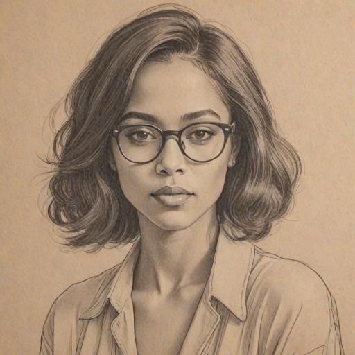 Fetching Aaliyah, pencil sketch, portrait of Exquisite woman 1925s in glasses, hair style beatnik, outline, clear lines, fine lines, 8k