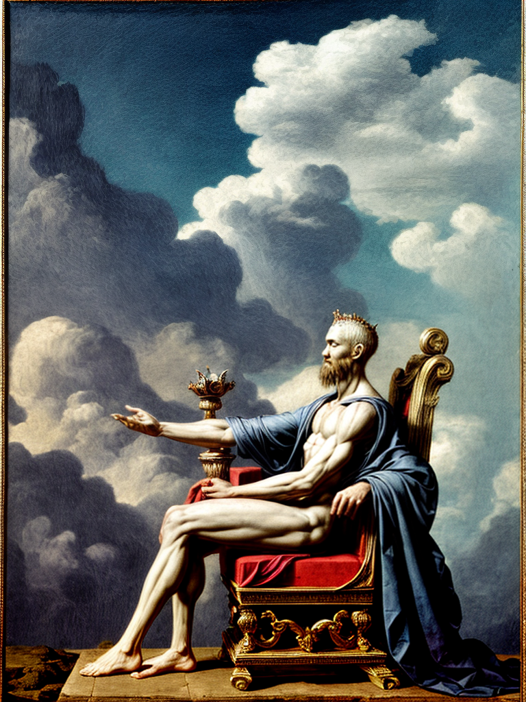 Free Ai Image Generator Epictetus, sitting on a king sit, with clouds ...