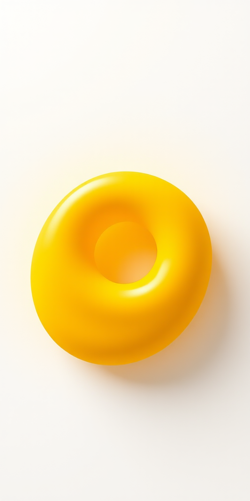 Create a high-resolution image of a yellow spiral donut shape with soft gradients, using a Canon EOS 5D Mark IV with a 50mm f/1.8 lens, aperture set at f/8, ISO 100, and natural lighting for a clean and vibrant look.