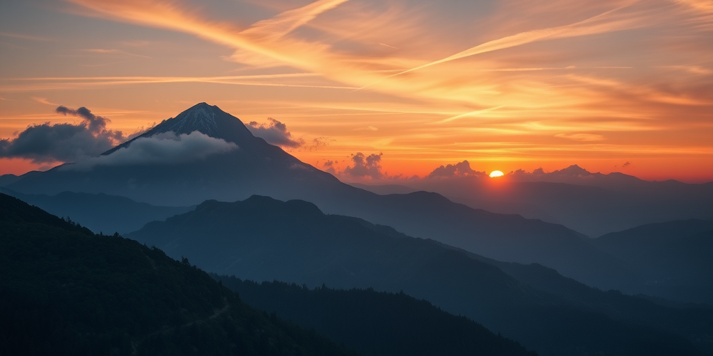 Create a high-resolution image of a serene mountain landscape during sunrise with soft clouds in the sky, shot with a Canon EOS R5, 24mm lens, f/8 aperture, ISO 100, at a 1/125 sec shutter speed, focusing on vivid colors and natural lighting.