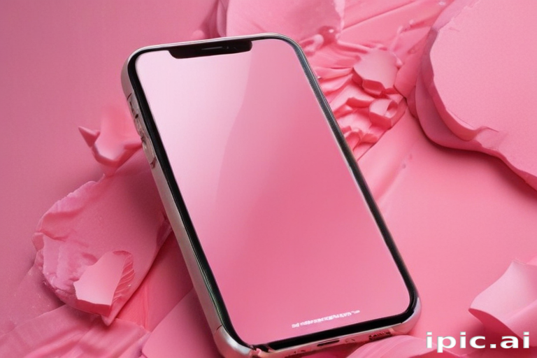 A Stylish Pink Smartphone Surrounded by Smooth Pink Cosmetic Products