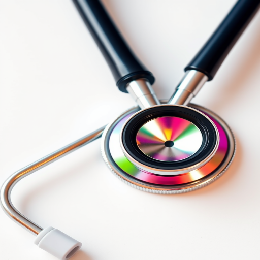design a modern stethoscope with vibrant colors on a clean white background macro photography f/2.8 1/125s ISO 100 50mm lens natural lighting