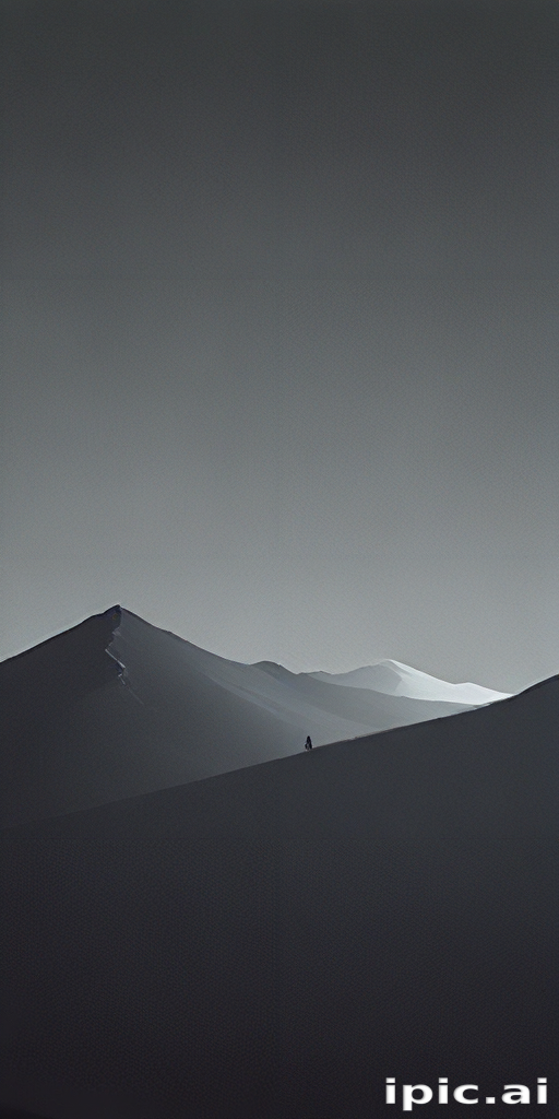 Solitary Figure Standing on Majestic Snow-Capped Mountains Under a Gray Sky