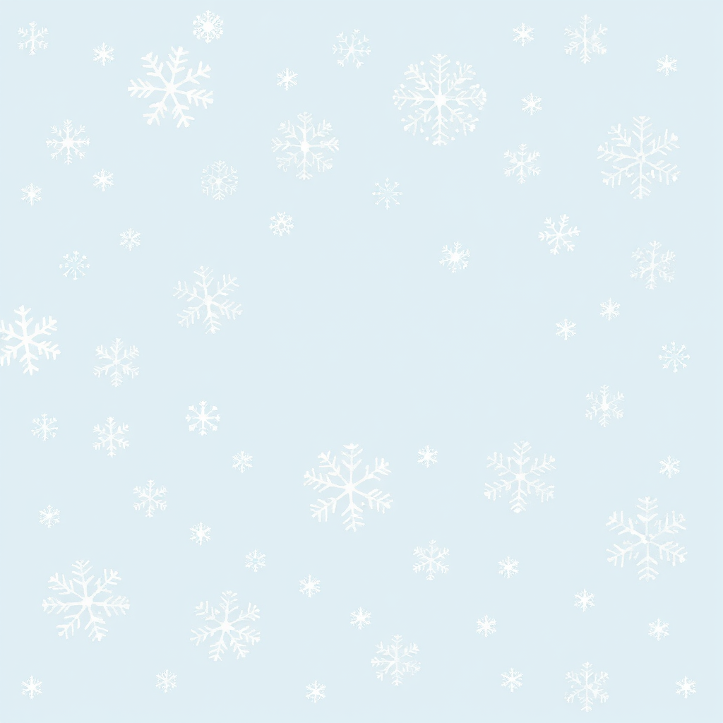 Create a background with a soft light blue color featuring various white snowflakes of different sizes and intricate designs scattered across the image, giving a wintery and serene feel.