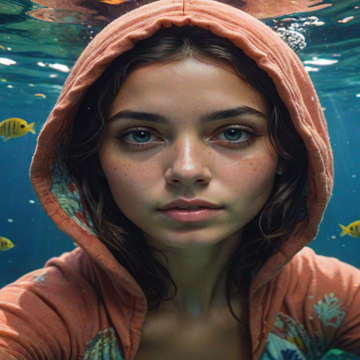Realistic selfie image of a Tongan, wearing a vintage outfit, detailed dreamy eyes, droopy hooded eyes, staring at the camera, taken underwater at coral reef with a sunbeam filtering through the water, vibrant, summer vacation, natural lighting, turtle and school of tropical fish with vibrant colors, rendered in the style of CryEngine, Pegi Nicol MacLeod, with realistic genre scenes, hauntingly beautiful narratives, ultra-realism, and Thomas Saliot's close-up technique, 8K resolution, crystal clear and sparkling water.