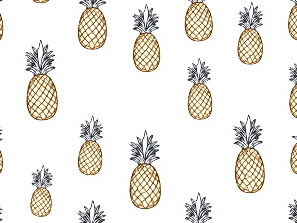 Create a seamless pattern of hand-drawn pineapples on a white background, using a 50mm lens at f/8, ISO 100, with a shallow depth of field in a studio setting.