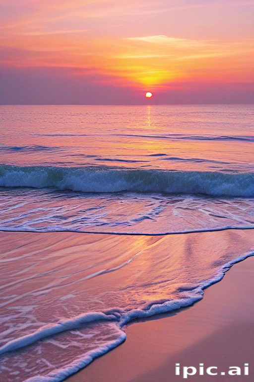 Serene Sunset Over Calm Ocean Waves Reflecting Vibrant Colors in the Sky