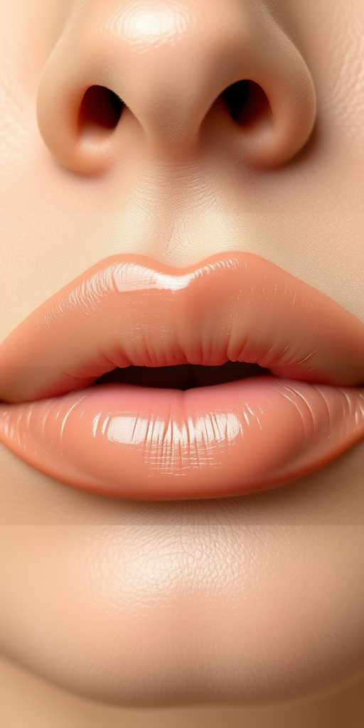 Elegant "Nude Cashmere" lips showcasing a natural, velvety beige tone, enhancing the lips' natural contours with subtle contouring