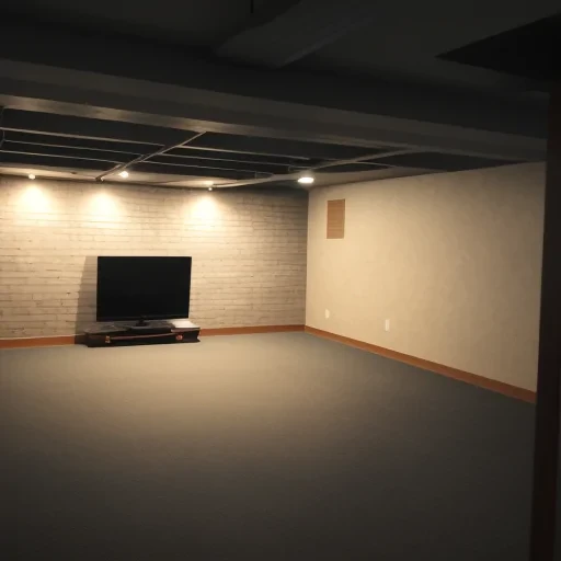 Spacious and Minimalist Basement Room with Modern Television Setup and ...