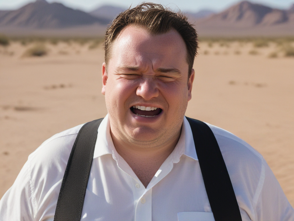 Ai Image Generator - Ai Art Generator - High Quality and 100% Unique Images  - iPic.Ai fat man crying in a desert with a nametag on