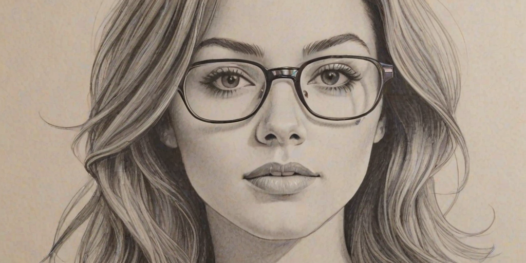 Gorgeous Jillian Rose Reed, pencil sketch, portrait of Beauteous woman 1973s in glasses, hair style beatnik, outline, clear lines, fine lines, 8k