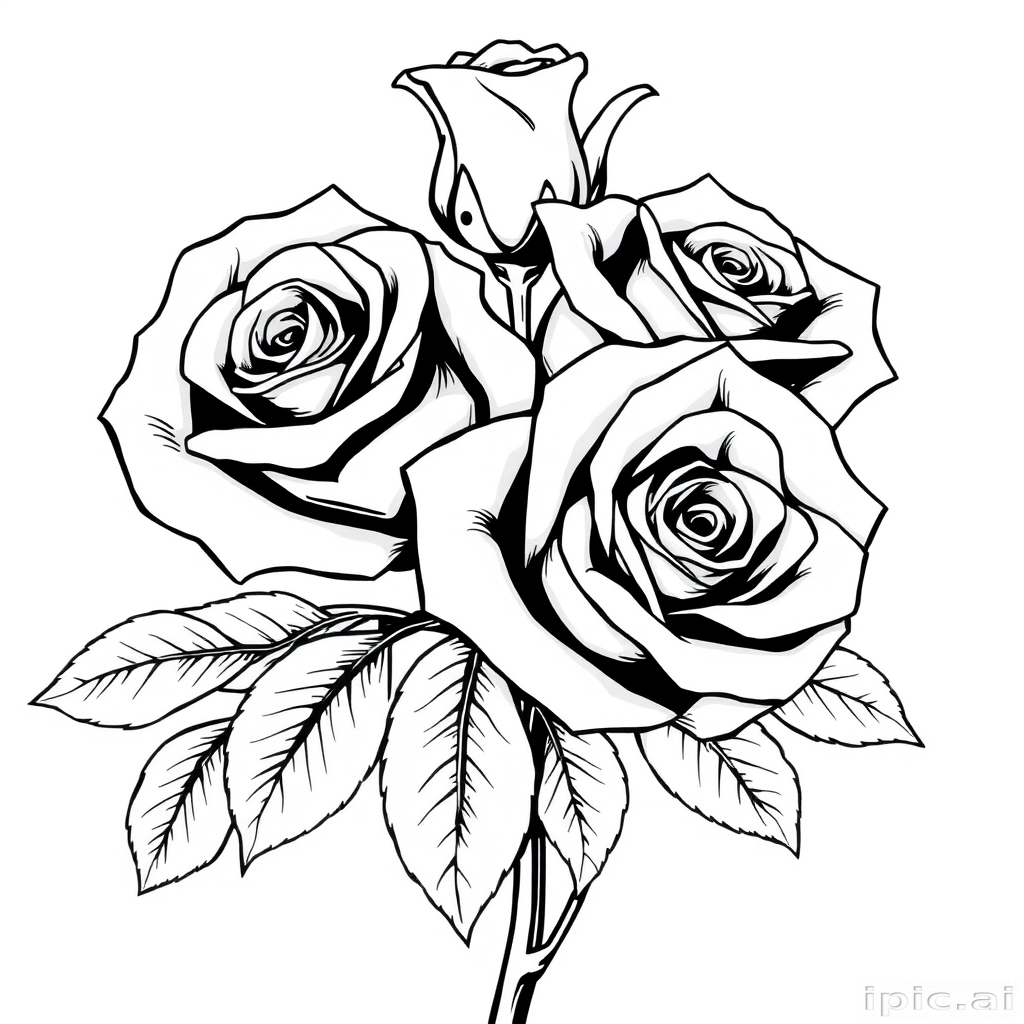 roses clipart black and white