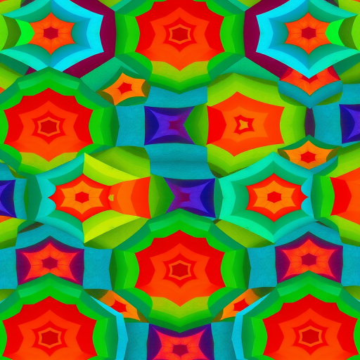 Create a high-resolution image of a repeating pattern featuring colorful 3D hexagons in vibrant shades of red, blue, green, and yellow, taken with a DSLR camera at 50mm focal length, aperture f/8, ISO 100, and a top-down view for clarity and detail.
