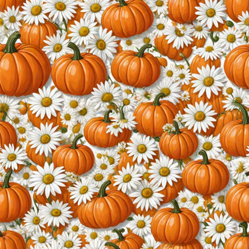 a whimsical orange pumpkin with white daises pattern covering the pumpkin. Solid white background sublimation vector 3000dpi 32k
