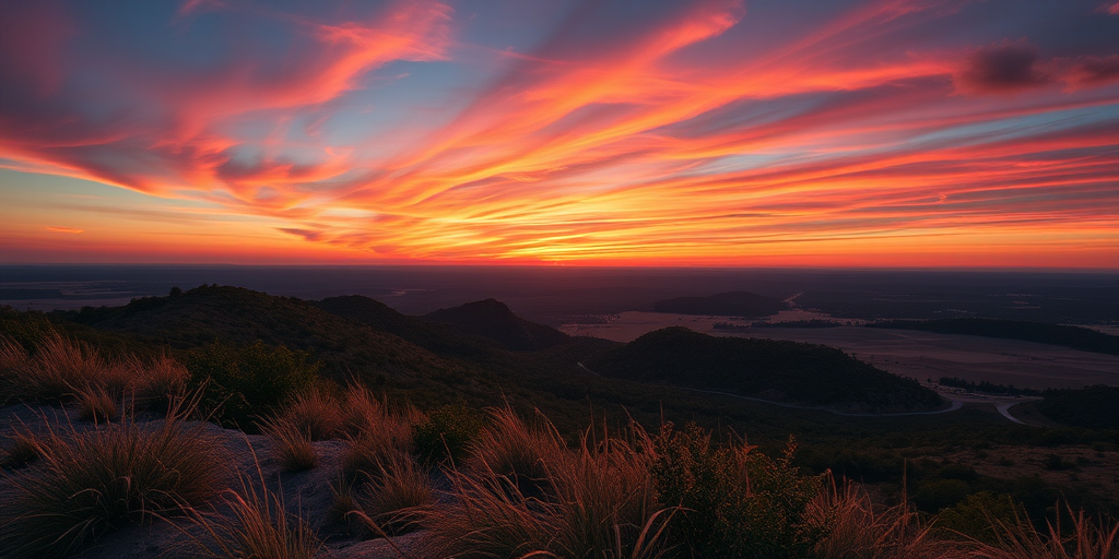 Create a high-resolution image of a scenic landscape at sunset, using a DSLR camera with a 50mm lens, aperture set to f/1.8, ISO 100, and a shutter speed of 1/200 seconds, capturing the vibrant colors in a wide-angle view.