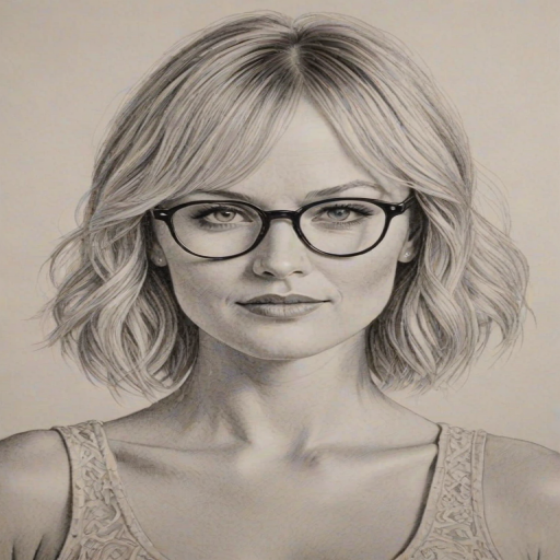 Charming Malin Akerman, pencil sketch, portrait of Stunning woman 1926s in glasses, hair style beatnik, outline, clear lines, fine lines, 8k