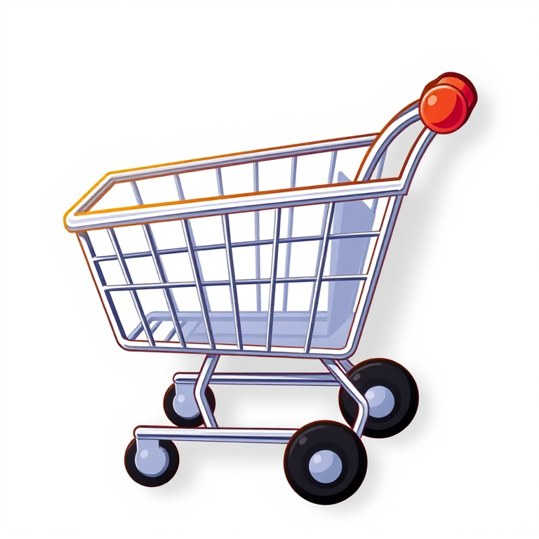 create a high-resolution image of a shopping cart icon with a transparent background, camera settings f/2.8, ISO 100, shutter speed 1/200s, camera view top-down, camera style vector art, camera type digital illustration