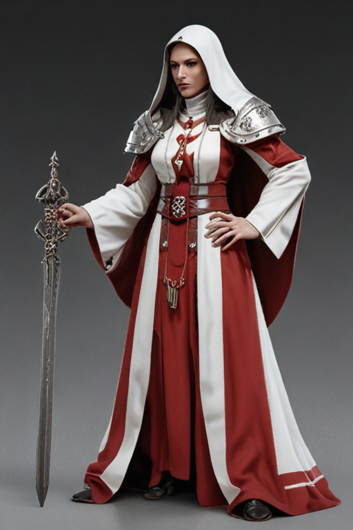 Fire Priestess Robe fantasy battle-nun priest, red and white robes, warhammer