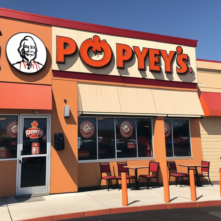 Popeyes Restaurant Exterior with Bright Colors and Iconic Branding ...