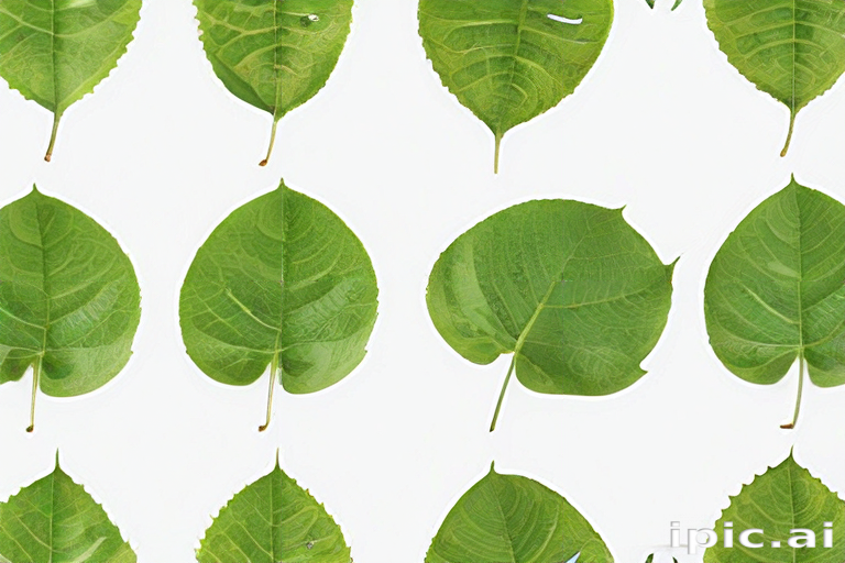 Vibrant Green Leaves Arranged in a Repetitive Pattern on White Background