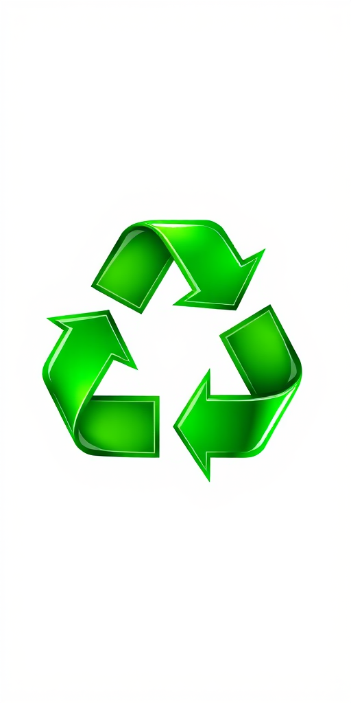 Generate a vibrant and detailed vector-style illustration of a green recycling symbol, using a Canon EOS R6 camera with a 50mm f/1.8 lens, set to ISO 100, aperture f/8, and a shutter speed of 1/250 sec, shot from a slightly elevated angle to emphasize depth and dimension with a clean and crisp background.