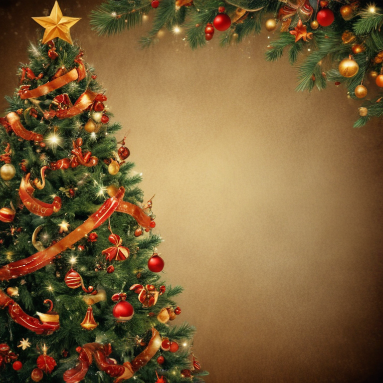 Festively Decorated Christmas Tree with Ornaments and Golden Star on Top