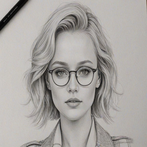 Radiant Zara Larsson, pencil sketch, portrait of Fascinating woman 1929s in glasses, hair style beatnik, outline, clear lines, fine lines, 8k