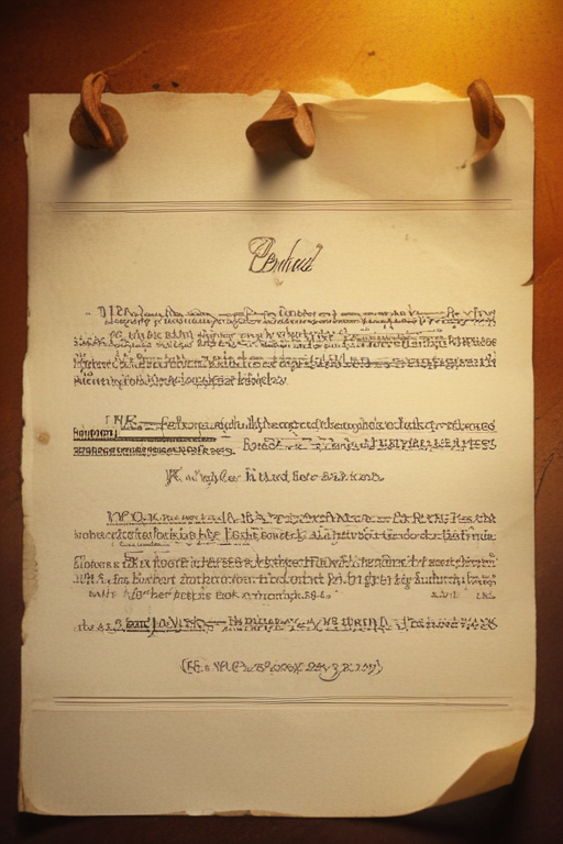 Ancient Script Document Displayed on a Wooden Surface with Clips.