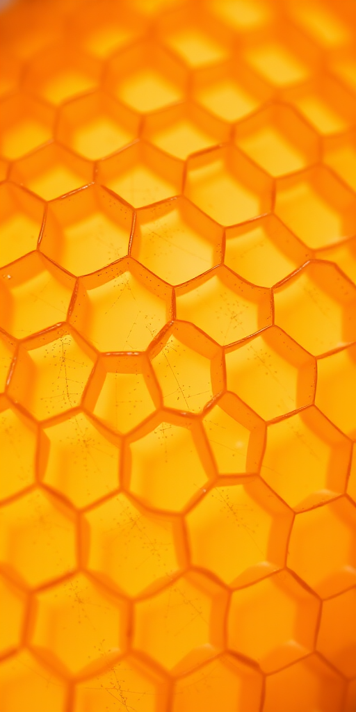 honeycomb texture pattern with warm orange tones, close-up macro shot, f/2.8 aperture, ISO 100, 50mm lens, natural light, digital camera