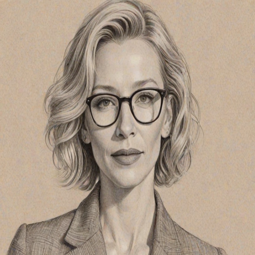Sublime Cate Blanchett, pencil sketch, portrait of Radiant woman 1953s in glasses, hair style beatnik, outline, clear lines, fine lines, 8k