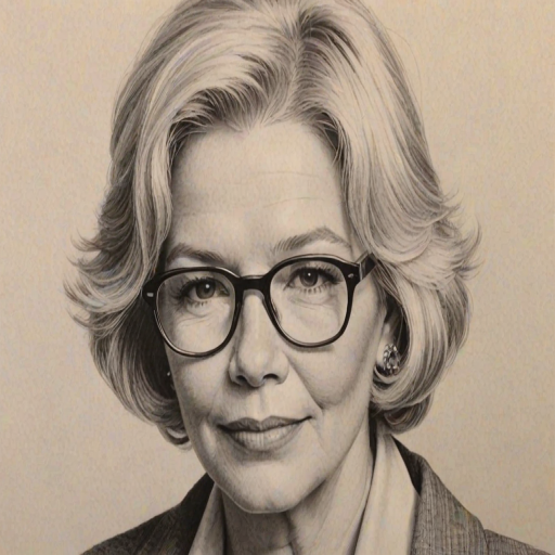Fascinating Ellen Burstyn, pencil sketch, portrait of Magnificent woman 1978s in glasses, hair style beatnik, outline, clear lines, fine lines, 8k